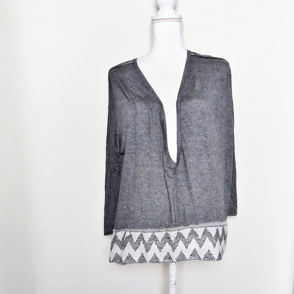 Dolan Anthropologie Gray Deep V Neck Sequin Blouse